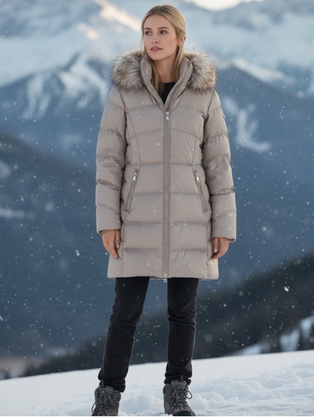 Calvin Klein Barley Puffer Jacket with Faux Fur Hood
size Medium   NWT
